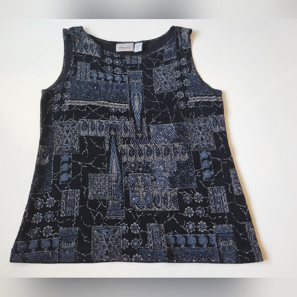 Chico's Black and Gray Patterned Tank Top